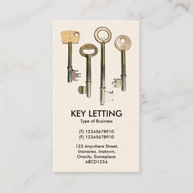 Keys - White (Cream Card) Business Card (Front)