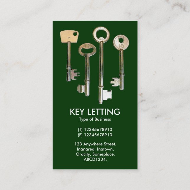 Keys - White on Dark Green Business Card (Front)