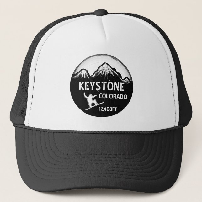 Keystone Colorado black white snowboard art hat (Front)