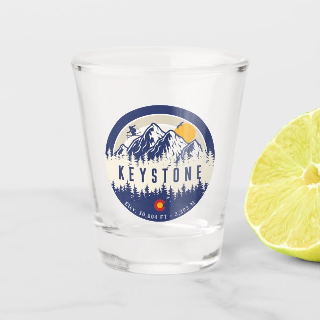 Keystone Colorado Flag Mountain Ski Souvenir Shot Glass (Front)