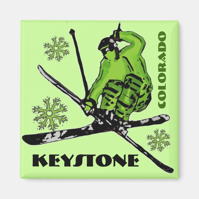 Keystone Colorado green theme ski magnet (Front)
