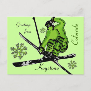 Keystone Colorado green theme ski postcard