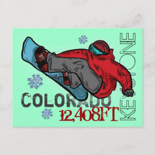 Keystone Colorado snowboarder elevation postcard