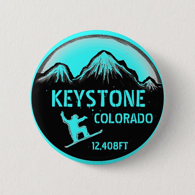 Keystone Colorado teal snowboard art button (Front)
