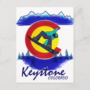 Keystone Colorado teal snowboarder postcard
