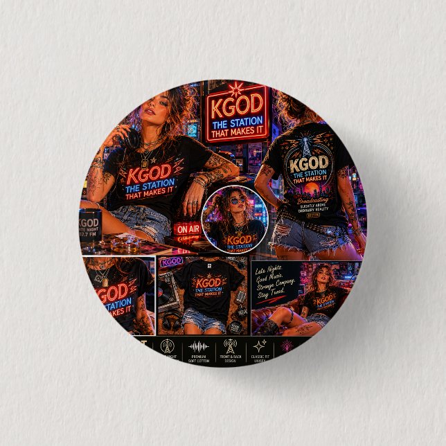 KGOD Radio Late Night  3 Cm Round Badge (Front)