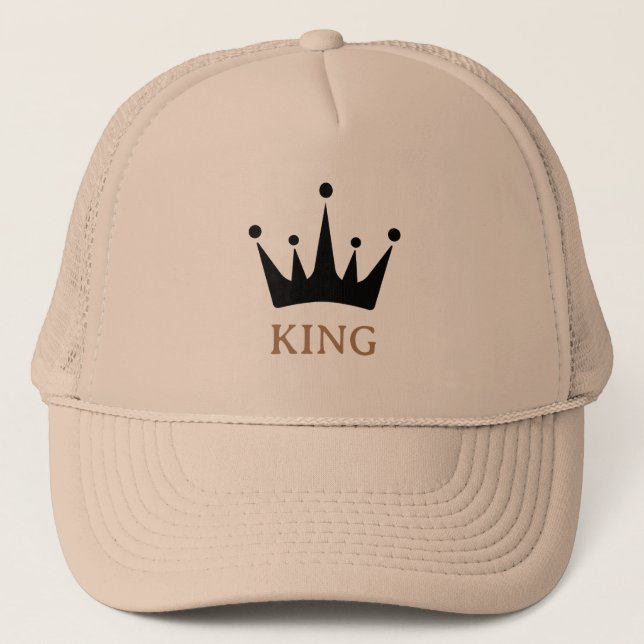 Khaki and Khaki KING Text Crown Image Trucker Hat (Front)