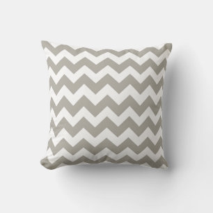 Khaki and White Chevron Zig Zag Pillow