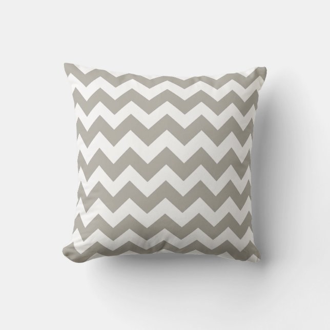 Khaki and White Chevron Zig Zag Pillow (Front)