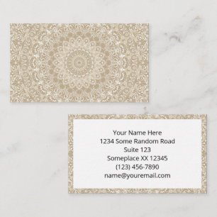Khaki and White Ornamental Mandala Pattern Business Card