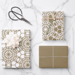 Khaki Arabesque Geometric Pattern Wrapping Paper Sheet
