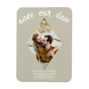 Khaki Beige Diamond Photo Wedding Save the Date Magnet