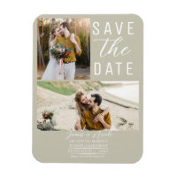 Khaki Beige Modern 2 Photos Save the Date Wedding