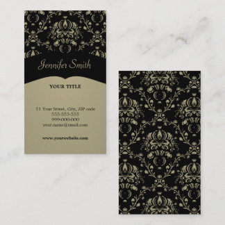 Khaki / Black Damask Elegant business card