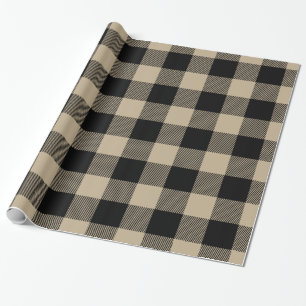 Khaki Black Huge Buffalo Plaid Lumberjack Tartan Wrapping Paper