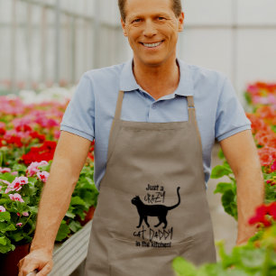 Khaki Black Personalised Crazy Cat Daddy Long Apron