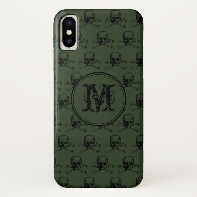 Khaki Black Skull Halloween Personalised Monogram Case-Mate iPhone Case (Back)