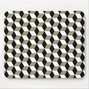 Khaki Black & White 3D Cubes Pattern Mouse Mat
