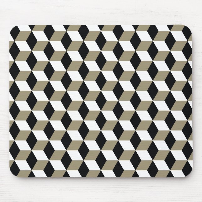 Khaki Black & White 3D Cubes Pattern Mouse Mat (Front)