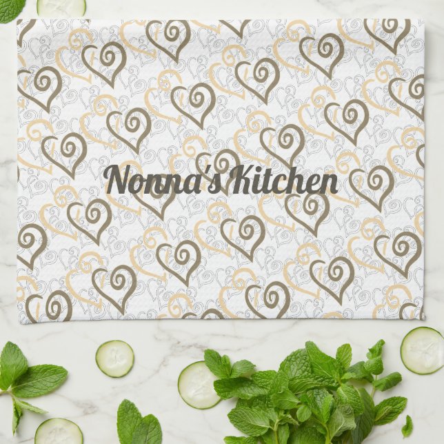 Khaki Brown Linked Heart Art Custom Tea Towel (Folded)