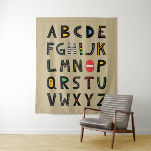 Khaki Cars Alphabet Nursery Kids Room  Tapestry