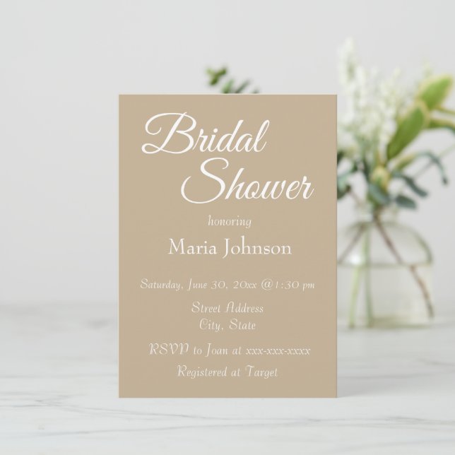 Khaki Colour Simple Style Bridal Shower Invitation (Standing Front)