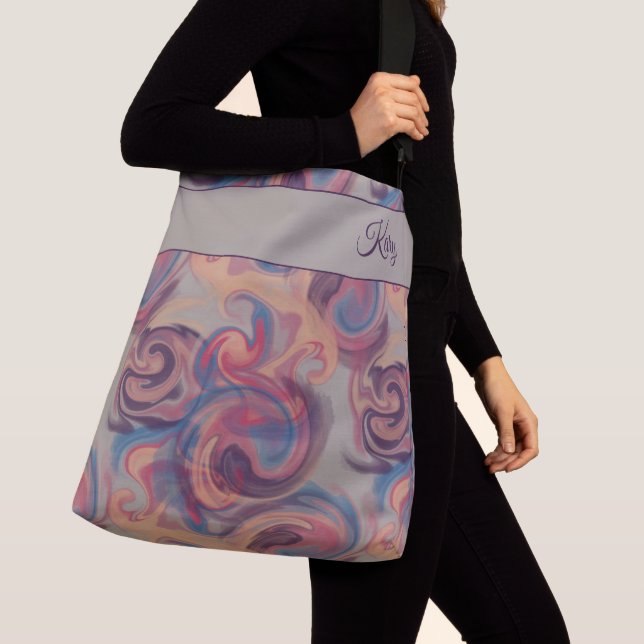 Khaki & Colourful Swirling Watercolor Crossbody Bag (Close Up)