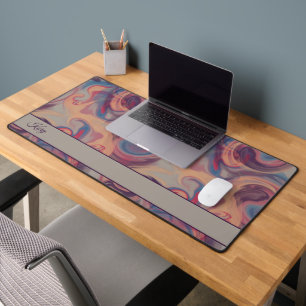 Khaki & Colourful Swirling Watercolor Custom Desk Mat