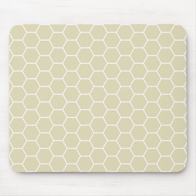 Khaki Cream Coloured Hexagon Honeycomb Pattern Mouse Mat (Front)