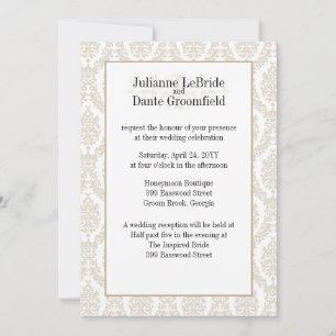 Khaki Designer Damask Wedding DIY Invitation