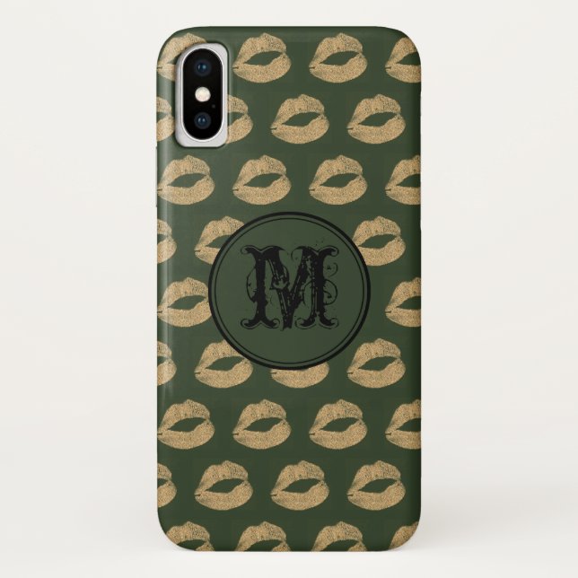 Khaki golden lips Gothic Personalised Monogram Case-Mate iPhone Case (Back)
