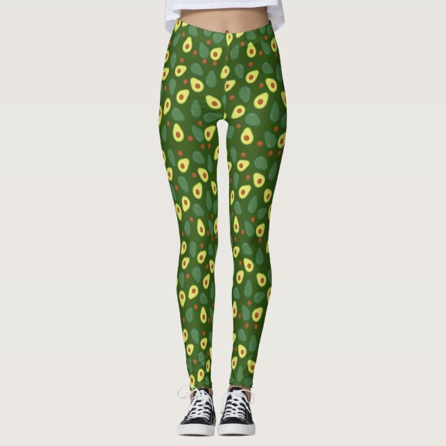 Khaki Green Avocado Pattern Trendy Yoga Gym Kit Leggings (Front)