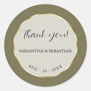 Khaki Green Gold Frame Classic Round Sticker