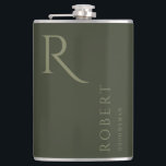 Khaki Green Masculine Monogram Groomsmen Gift Hip Flask<br><div class="desc">This simple custom groomsmen flask features personalised groomsman's or best man's name,  and monogram. You can easily change the background and fonts colours to match your event if you like.</div>