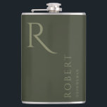 Khaki Green Masculine Monogram Groomsmen Gift Hip Flask<br><div class="desc">This simple custom groomsmen flask features personalised groomsman's or best man's name,  and monogram. You can easily change the background and fonts colours to match your event if you like.</div>