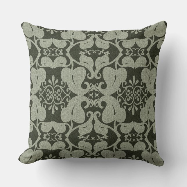 Khaki Green Modern Elegant Leaf Pattern Cushion (Front)