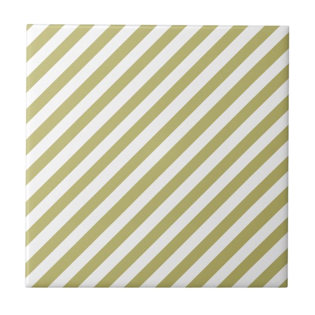 Khaki Green Solid Colour & White Stripes Tile (Front)