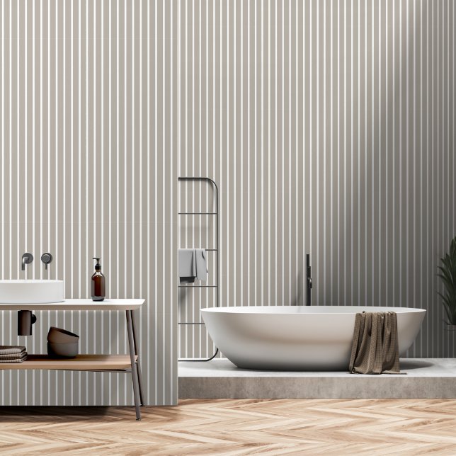 Khaki Grey Two Inch Wide Butcher Stripe Wallpaper (Bathroom)