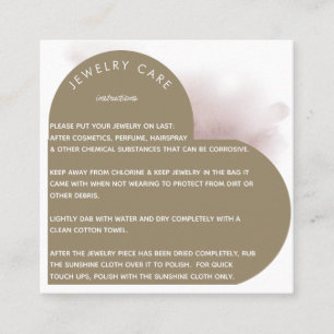 Khaki Heart Arch Jewellery Care Instruction Thanks Square Business Card