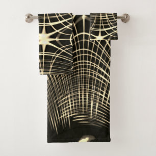 Khaki lines that are repeated in wave and crossed bath towel set