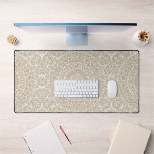 Khaki Mandala Geometric Pattern Desk Mat