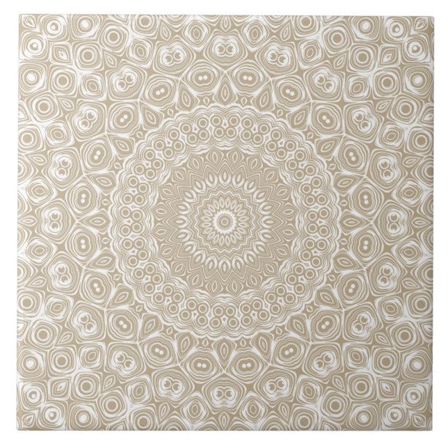Khaki Mandala Geometric Pattern Tile (Front)