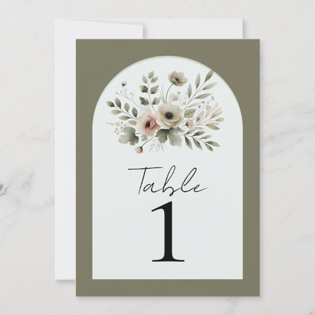 Khaki Olive Green Watercolor Floral Table  Invitation (Front)