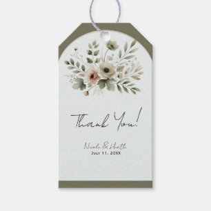 Khaki Olive Green Watercolor Floral Wedding Gift Tags