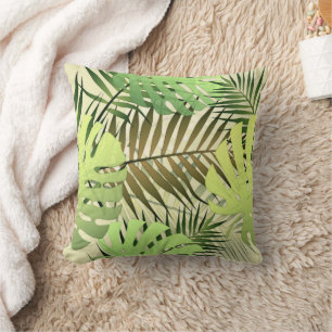Khaki palm tropical monstera leaves cushion