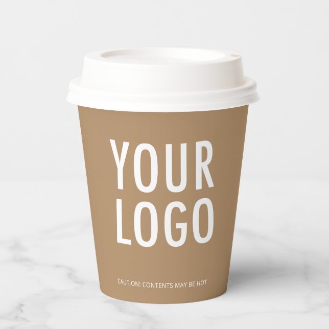 Khaki Paper Cups with Lids Custom Company Logo 8oz (Front)