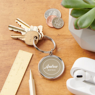 Khaki Personalised Wedding Best Man Key Ring