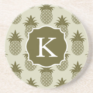 Khaki Pineapple Pattern Add Your Initial Coaster