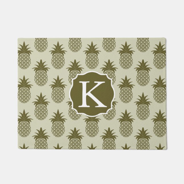 Khaki Pineapple Pattern | Add Your Initial Doormat (Front)