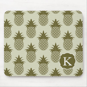 Khaki Pineapple Pattern   Add Your Initial Mouse Mat